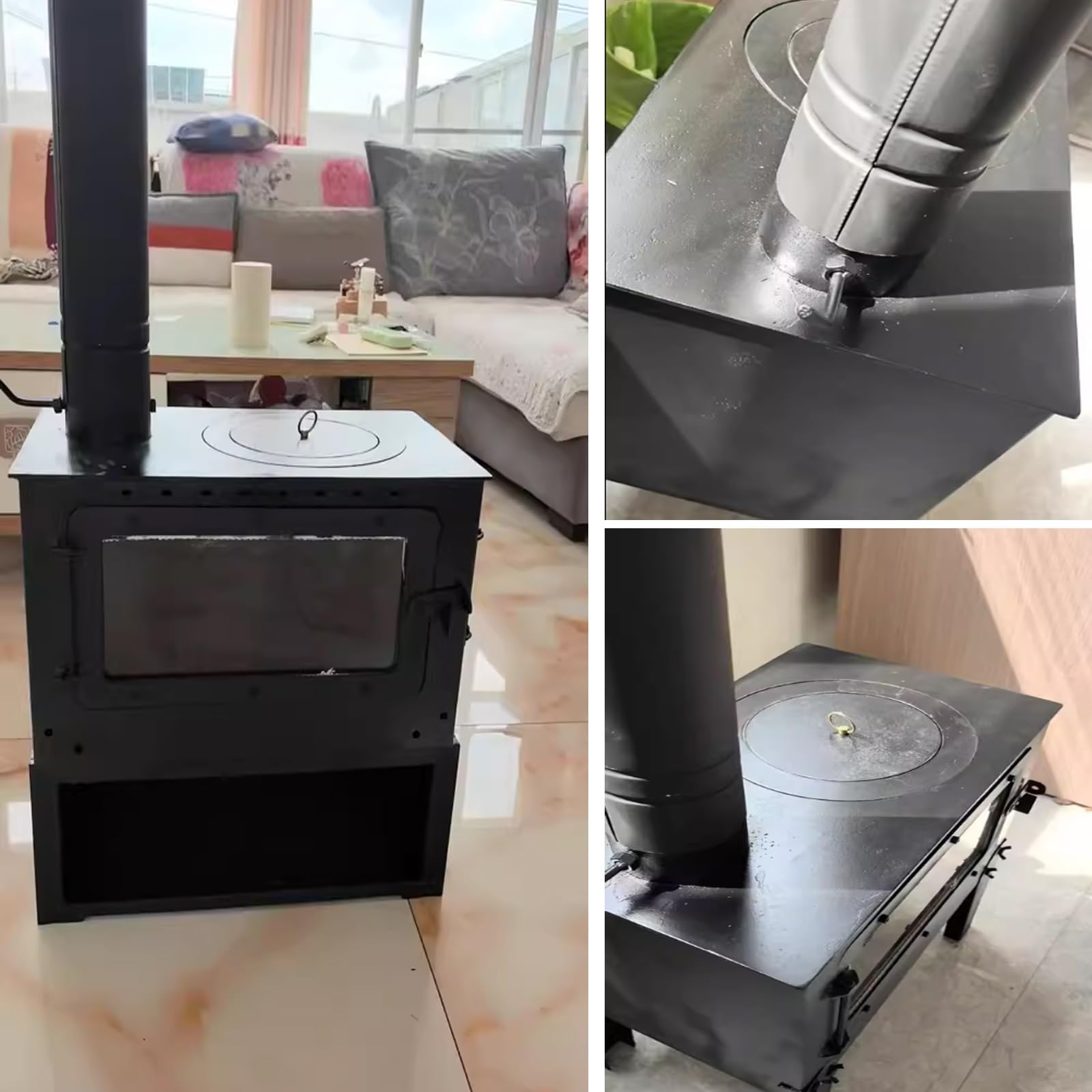 Stufa A Legna Ad Alta Efficienza – Riscaldatore In Acciaio Resistente Al Calore Con Visuale Del Fuoco Bifacciale, Riscaldamento Grande Spazio, Per Casa, Hotel(50 * 31 * 50cm)
