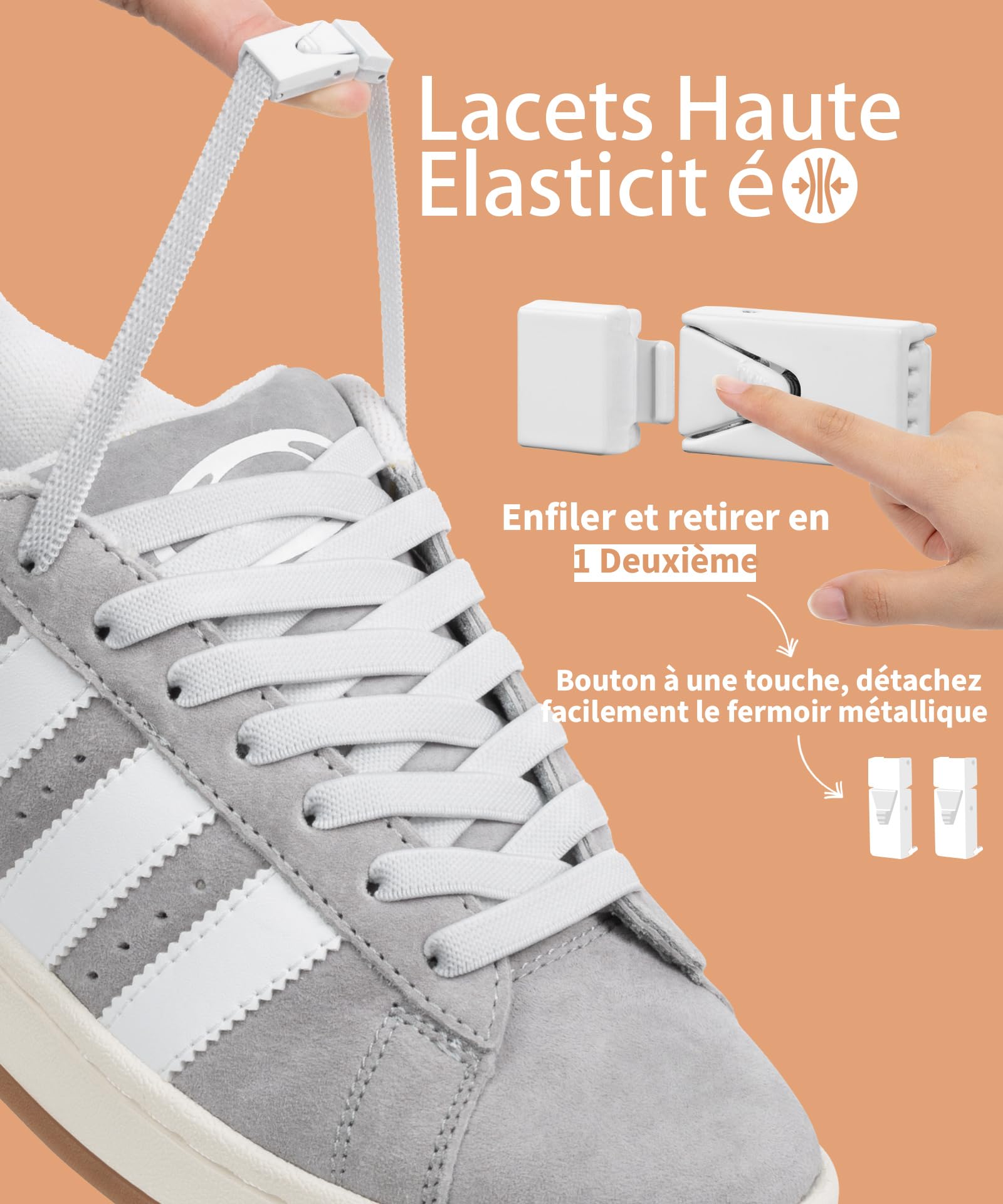 Lacets Élastiques 8mm Sans Laçage Stepace 2 Paires Enfants Adultes