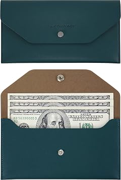 Carrotez PU Leather Cash Envelope Wallet, Reusable Envelope-Style Money Holder for Gifting, Money Envelope for Cash - Dark Green