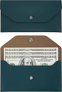 Carrotez Money Envelopes for Cash (PU Leather), Reusable Cash Envelope Wallet for Gifting, 1 ea, Letter Engraving -Dark Green