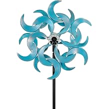 87" Wind Spinner Outdoor with Solar Light, Large Metal Wind Sculptures Spinners, Windmill for Garden Yard Patio Lawn Decor - Azure Moon 23" W x 87" H
