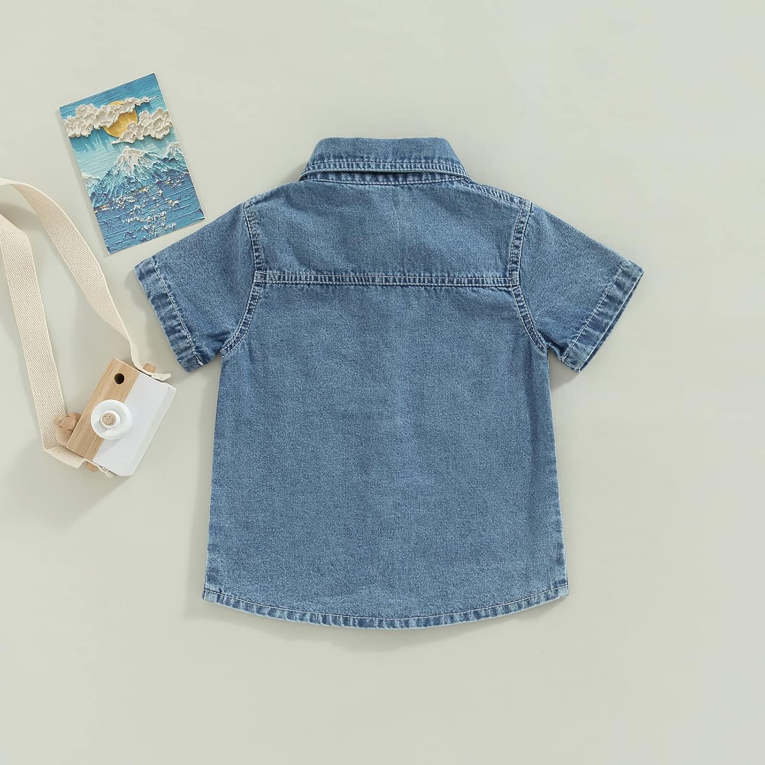 Toddler Baby Boys' Short Sleeve Button Down Demin Shirts Lightweight Western Cowboy Tops Kids Summer Jeans Shirts