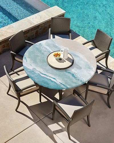 Mantel redondo ajustable de verano de 45 a 54 pulgadas, para playa, playa, playa, playa, playa, impermeable, con bordes elásticos, lavables, para