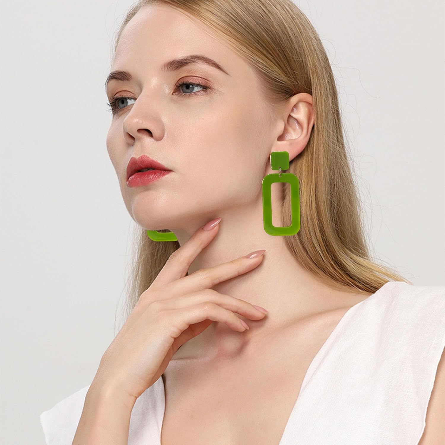YUNXI 70s Vintage Minimalist Multicolor Acrylic Geometric Square Hollow Drop Dangle Neon Earrings Retro 80s Party Costume Accessory Jewelry for Women With Box - Image 3
