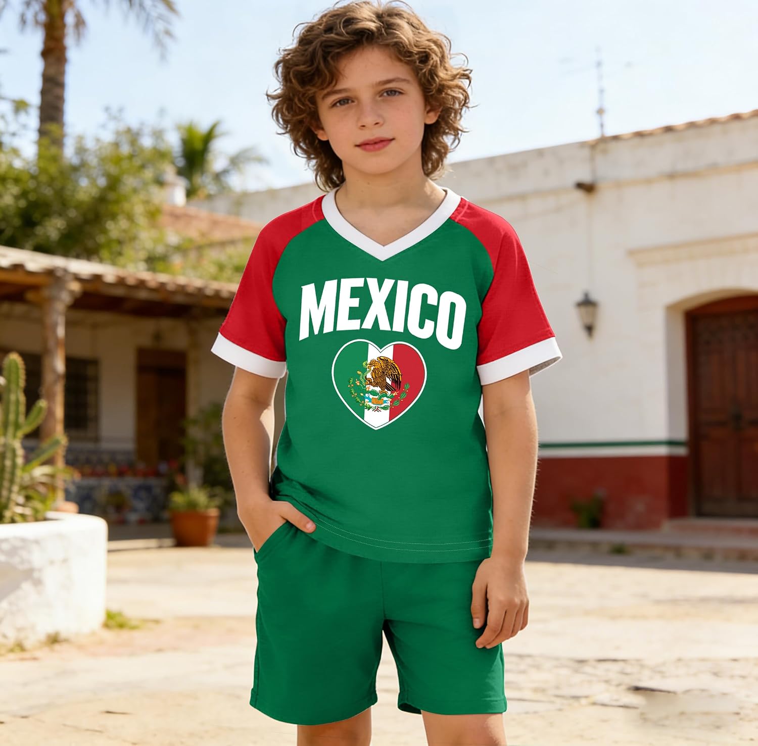 Kid Mexico Shirt Boys Girls Love Mexico Shirts Mexican Graphic Jersey Mexican Heart Flag V Neck Tops