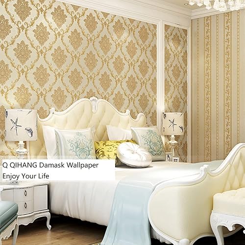 Miniatura 3 de Q QIHANG Papel tapiz de PVC de damasco de flores 3D de lujo europeo para dormitorio, sala de estar, fondo de televisión, decoración retro del hogar,