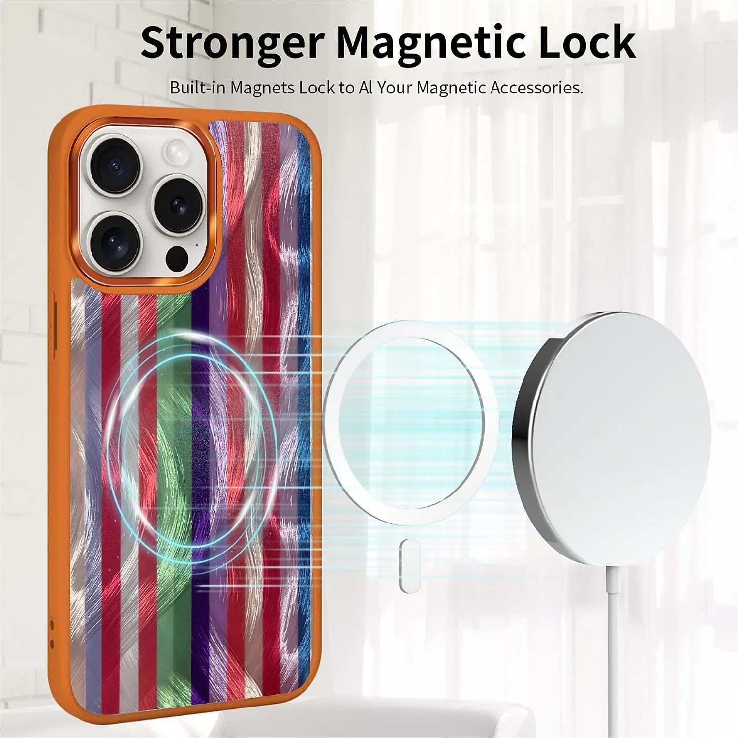 for iPhone 15 Pro Max Case for Women Girls,Compatible with MagSafe,Shiny Glitter Design Soft TPU Shockproof Protective Case for iPhone 15 Pro Max - Colorful Striped Retro Vertical Lines image 3
