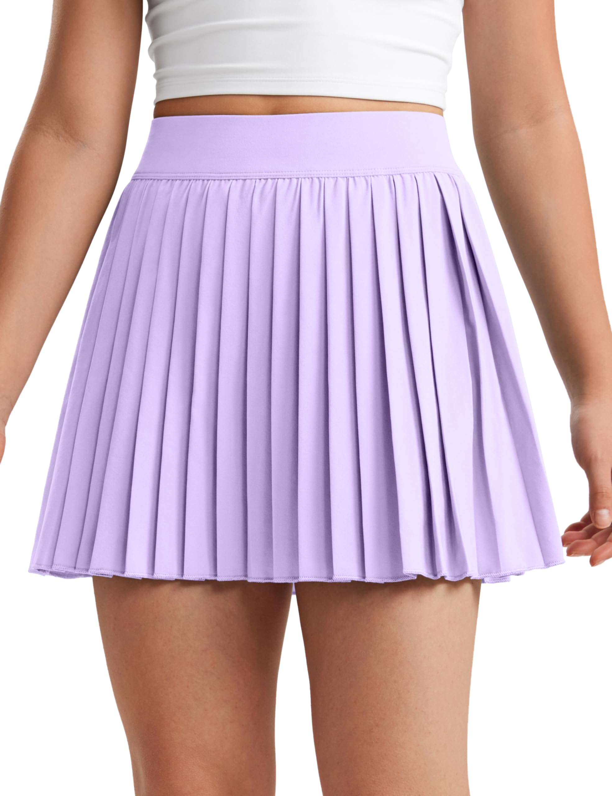 CRZ YOGA Girl's High Waisted Pleated Skirt with Inner Shorts Tennis Skater School Uniform Kids Teen Skorts with Pockets Lilac S