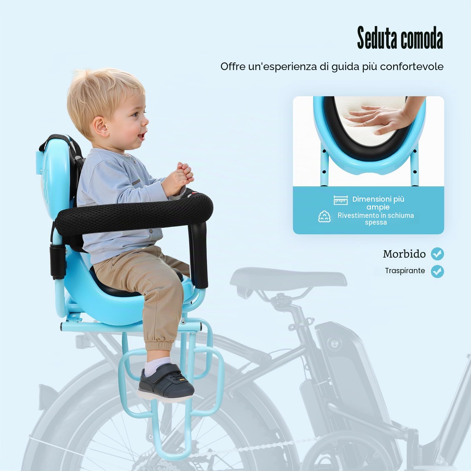 Seggiolino per bicicletta per bambini Posteriore per bambini Seggiolino per bicicletta rimovibile con guardrail e poggiapiedi, cintura di sicurezza, per 6 mesi fino a 6 anni