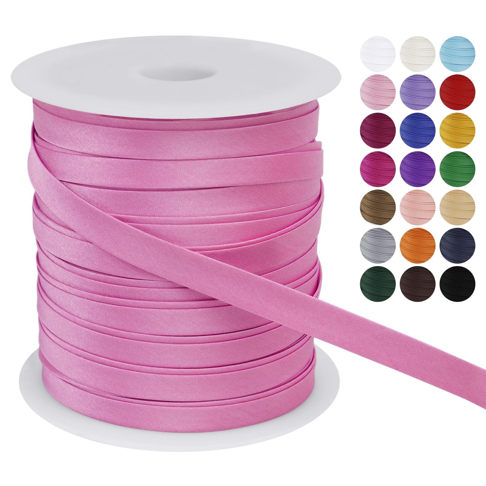 LEREATI Satin Bias Binding Tape for Sewing 2/5 Inch x 50m Sewing Bias Tape Double Fold, Upholstery Webbing Tape for Sewing, Bunting, Seaming, Quilting, Hemming (Pink)