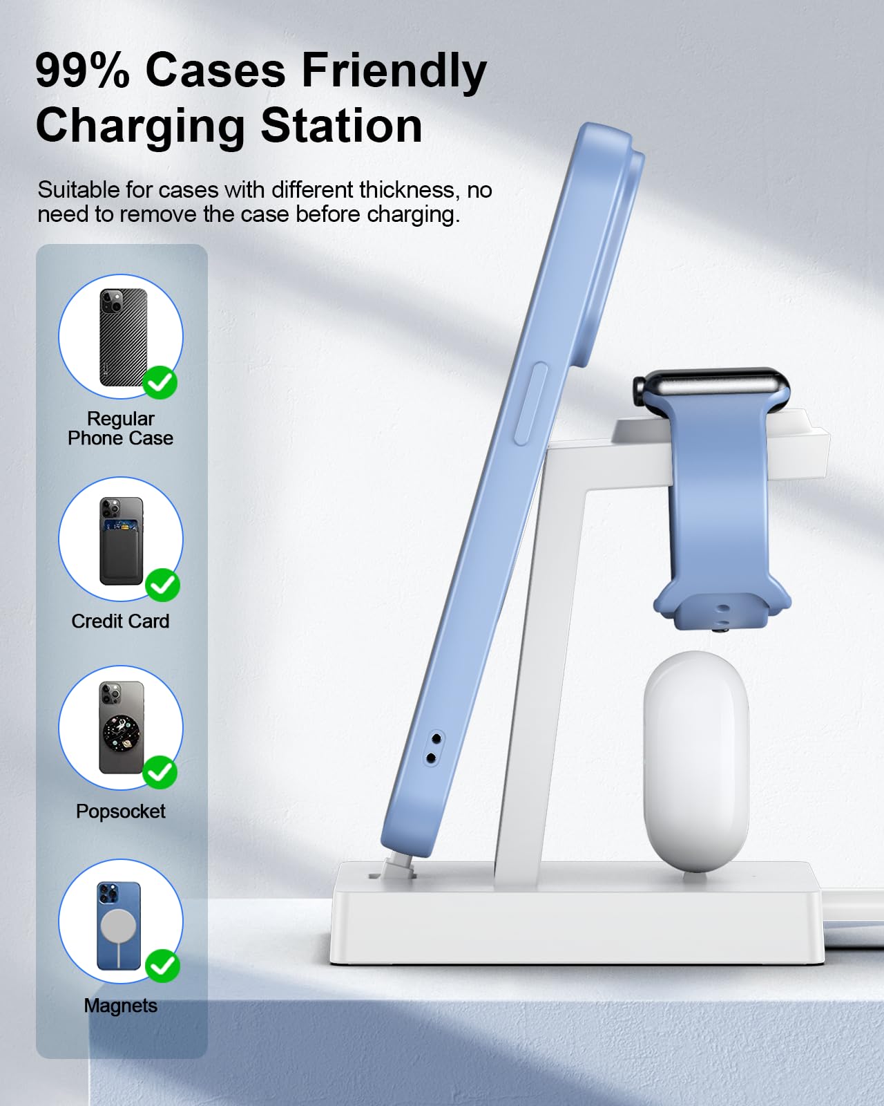 30W Fast Charging Station for Apple Devices - ADADPU 3 in 1 USB C Charger Stand for iPhone 17 16 15 Pro Max Plus & AirPods 4,Wireless Charger Dock Compatible with Apple Watch Ultra/10/9/8/7/6/5/4/3/SE