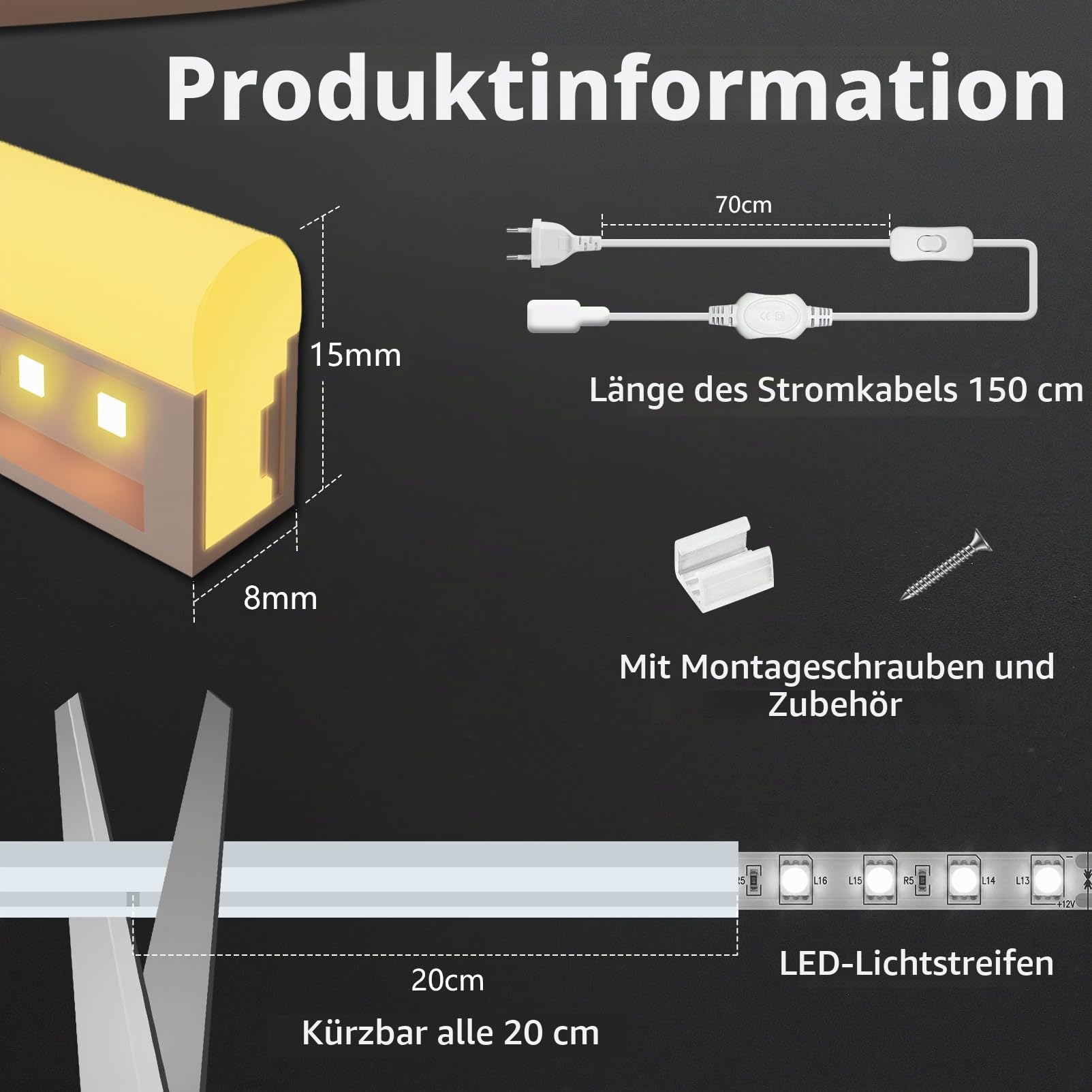 10m Silikon Neon LED Streifen Aussenbereich 230V Direktanschluss Wasserdicht Feuerfest IP65 Led Strip Warmweiss 3000K LEDs Schlauch Außen Flexibler Lichtband mit Netzteil für Küche, Outdoor