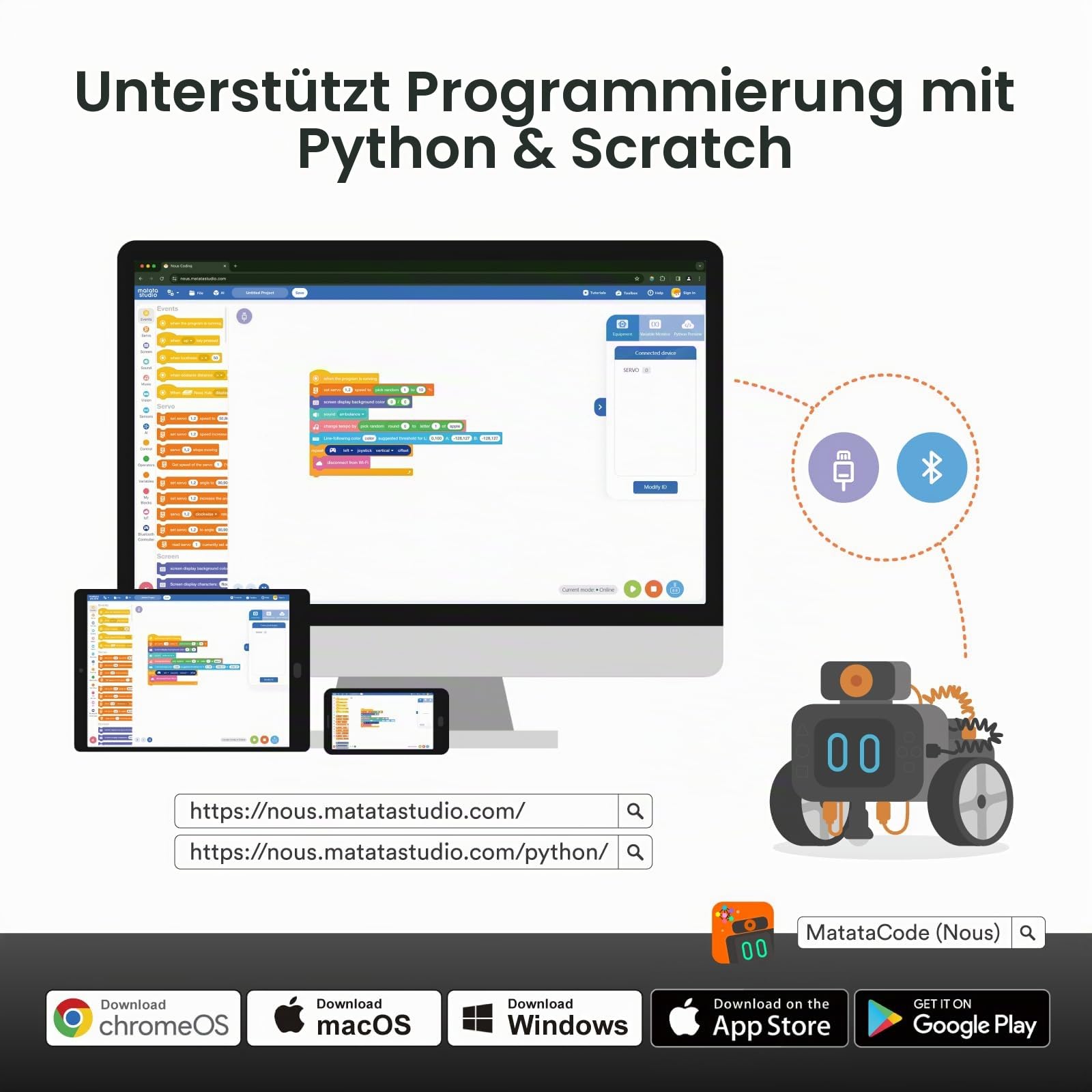 Programmierbarer Roboter für Kinder, MatataStudio Nous AI Roboter Spielzeug Bausatz unterstützt Scratch Python KI-Ausbildung STEM-Lernspielzeug Intelligente Roboter Auto für Junge Mädchen ab 12 Jahren