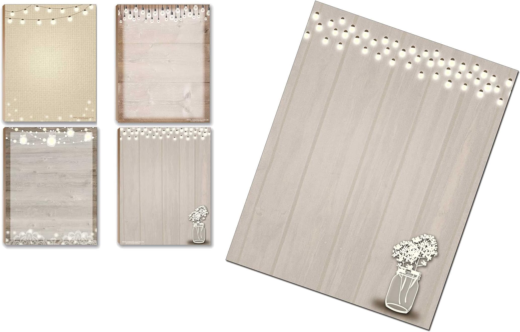 Stonehouse Collection Rustic Notepads and Stationery - 4 Assorted Notepads and 60 Sheets of 8.5x11 Letterhead Sheets