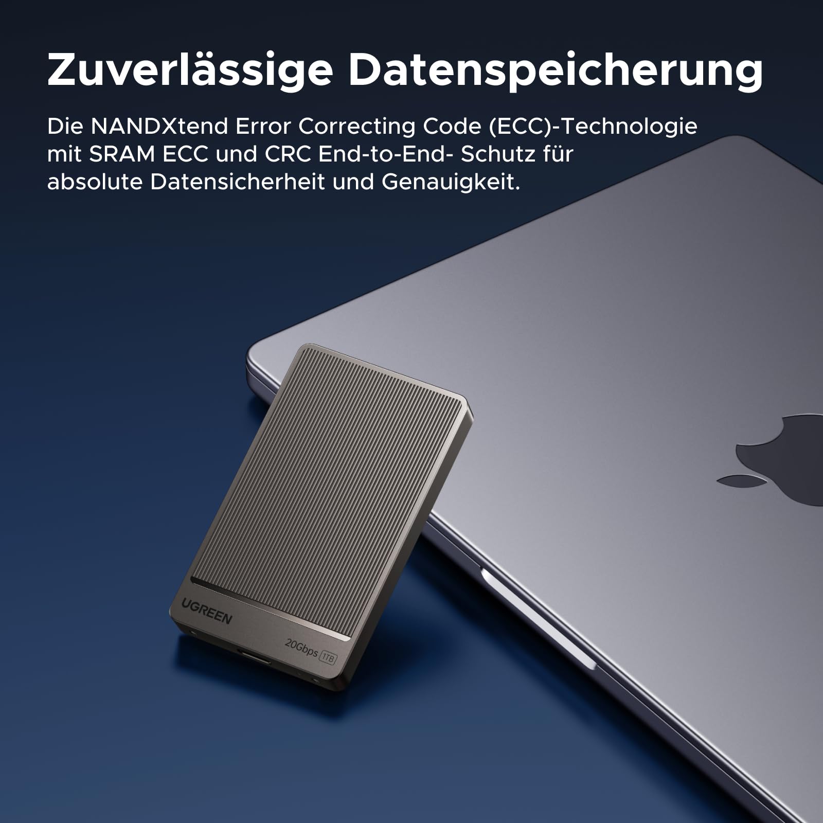UGREEN Extreme Portable SSD 1 TB, 2.000 MB/s Lesen, 2.000 MB/s Schreiben, USB 3.2 Gen.2x2, Externe Festplatte für Mac, PC, Smartphone, Kamera und MU-PG1T0B/EU