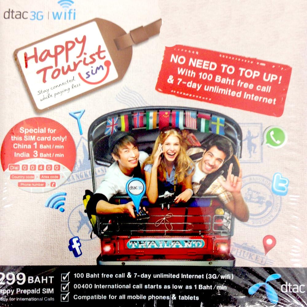 Thailand Mobile Phone Tourist SIM. 7 Days Unlimited 3G Internet. Prepaid. Credit preloaded. Works on arrival.