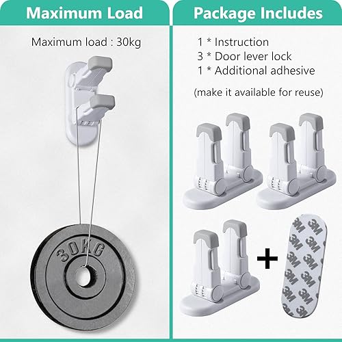 Miniatura 5 de Cerradura de palanca de puerta (paquete de 3) cerraduras de puerta para seguridad de niños, pomo de puerta a prueba de bebés, cerraduras de