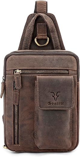 Goatter Hunter Leather Chest Crossbody Sling Backpack Bag Travel Bike Gym Daypack for Men And Women