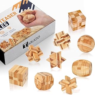 Tuauoe Wooden Brain Teaser Puzzles, 9pcs 3D Brain Teasers for Adults Teens Kids, Logic Mind Puzzle Box Lock Toy Removing A...