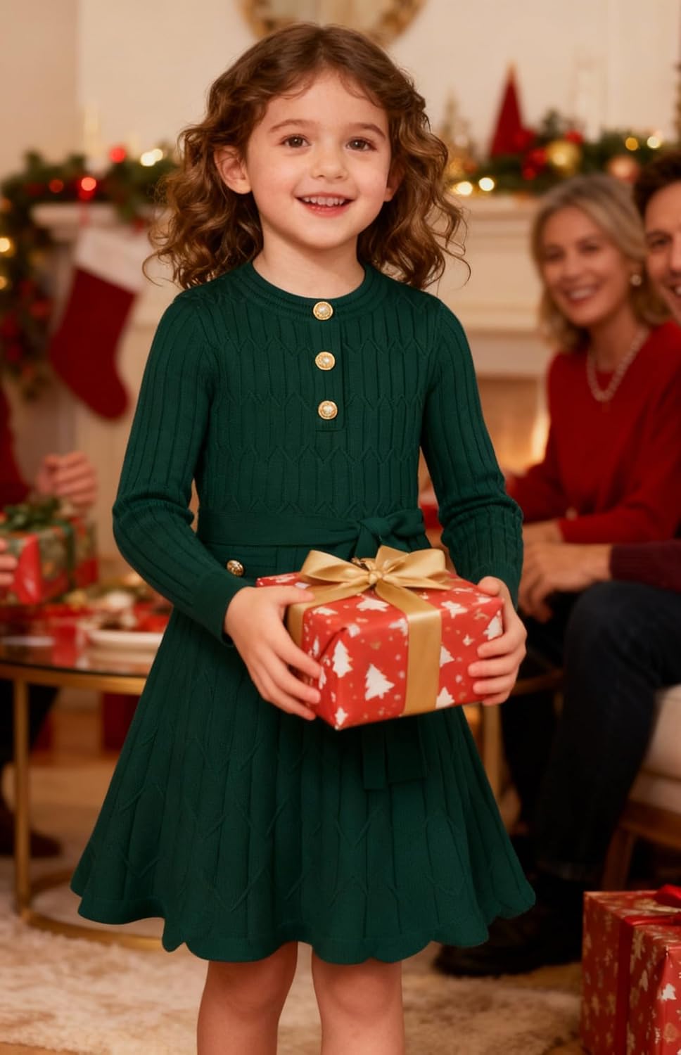 GRACE KARIN Girls Dress Fall Winter Sweater Long Sleeve Cable Knit Button Casual Dresses for Teen Girl 6-14Y - Image 4