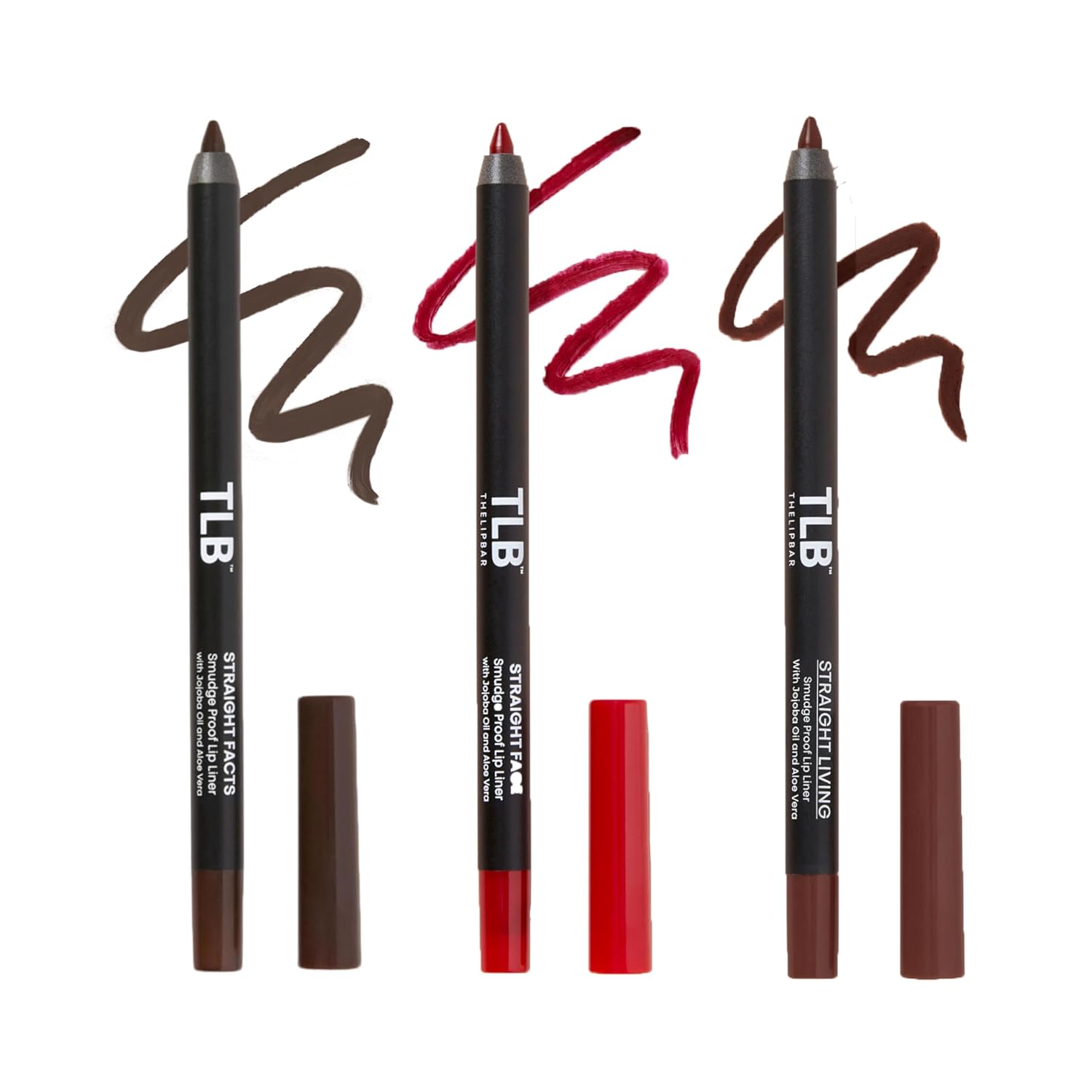 The Lip Bar Lip Liner 3 Pack Straight Facts + Straight Livin + Straight Face - Smudge Proof & Water Resistant - Jojoba Oil, Aloe Vera, Coconut Oil, & Vitamin E - Vegan & Cruelty Free - .042 oz