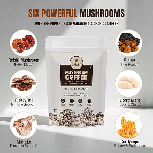 Miniatura 3 de Café de hongos Bargad  6 hongos adaptógenos  Café instantáneo premium con beneficios de melena de león, chaga y cola de pavo para una mejor