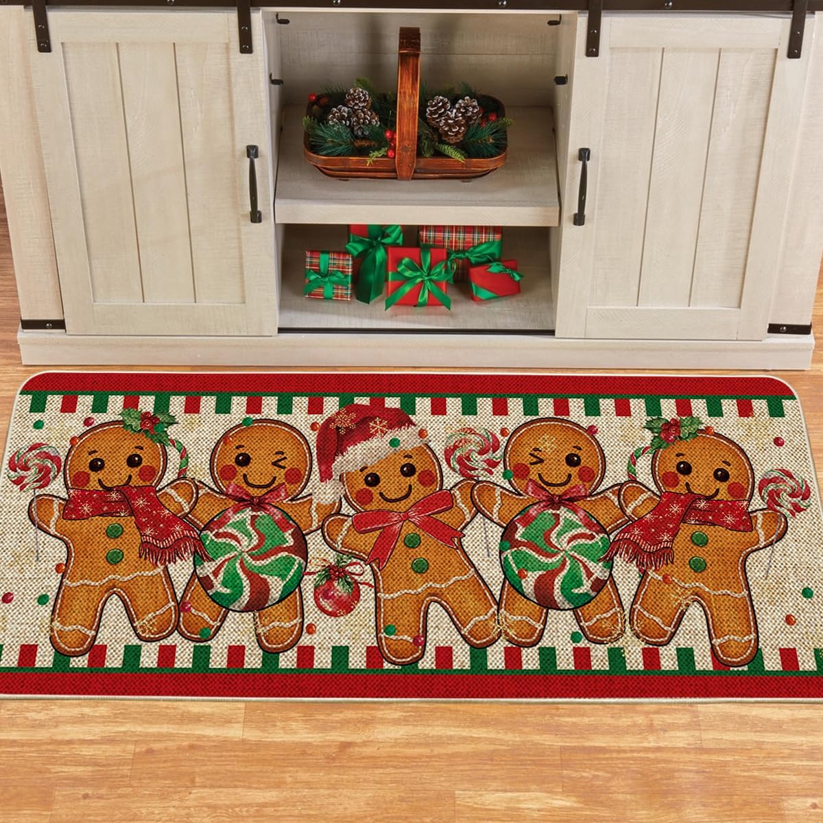 Artoid Mode Candy Gingerbread Man Christmas Doormat, Winter Xmas Home Decor Low-Profile Runner Rug Door Mat Floor Mat for Indoor Outdoor 24x59 Inch