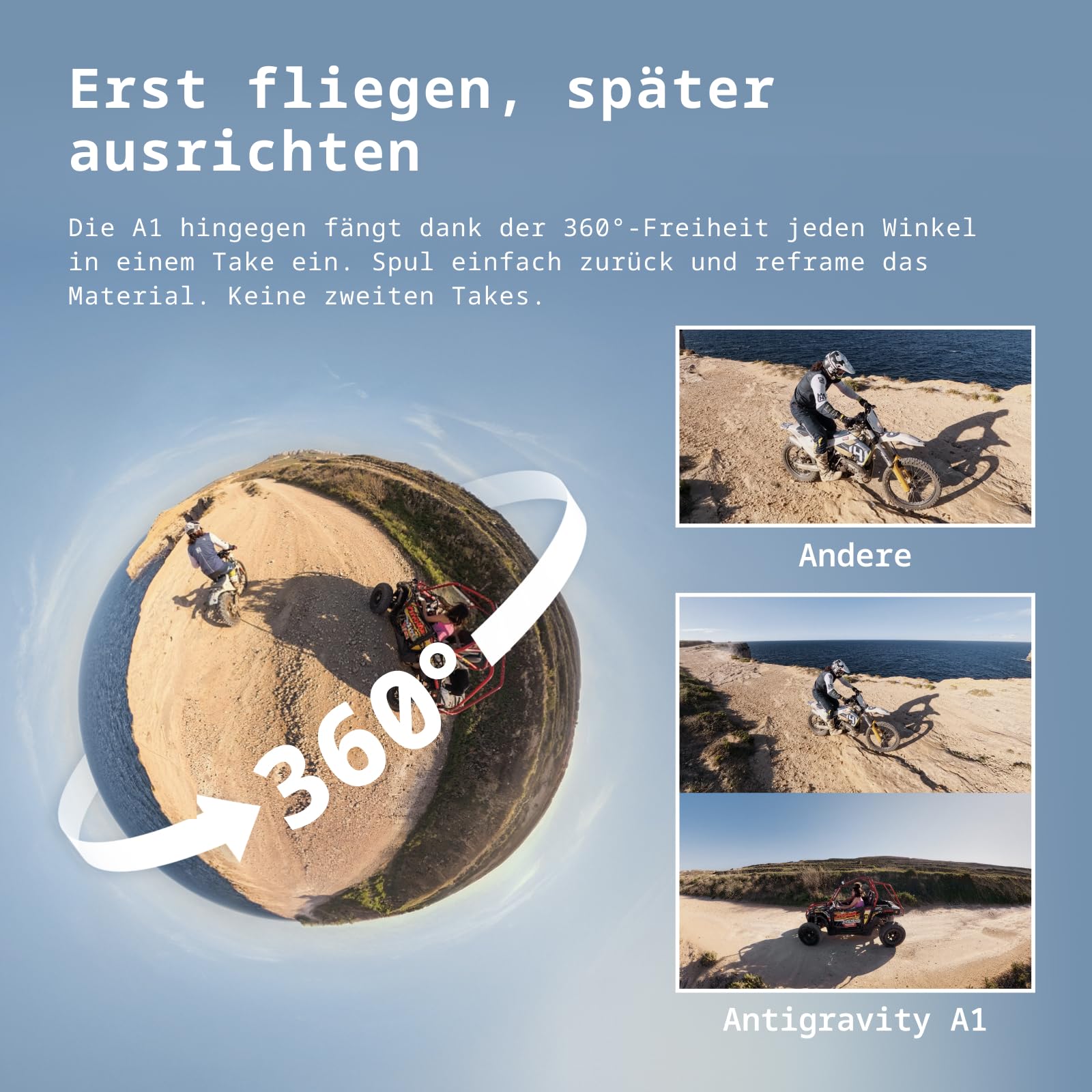 Antigravity A1 Explorer-Bundle (3 Akkus) – 8K 360°-Drohne für immersives Fliegen, Point-to-Fly-Steuerung, Hindernisvermeidung, 249 g & klappbar, Deep Track, Auto-Rückflug, 10 km Reichweite, Auto-Edit