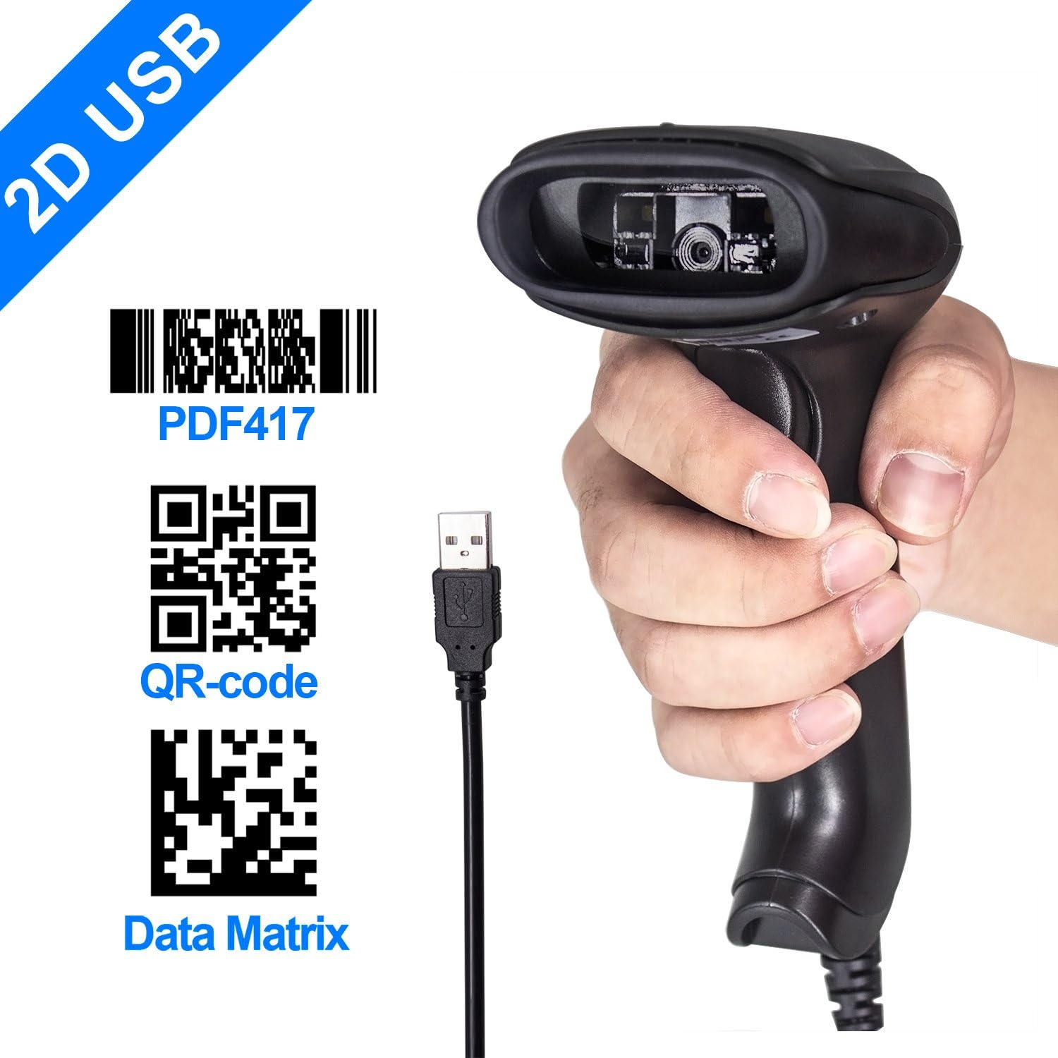 2D Barcode Scanner,EnlightCode 1D 2D QR Code PDF417 Data Matrix Wired USB Bar Code Scanner Wired Image Handheld Barcode Reader for Apple Pay，Work with Windows Mac and Android(USB Port needed)