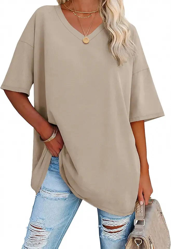 ATHMILE Womens Oversized Shirts V Neck Plus Size Spring Workout Summer Tops Beach Vacation 2026 Gym Clothes Basic Tee
