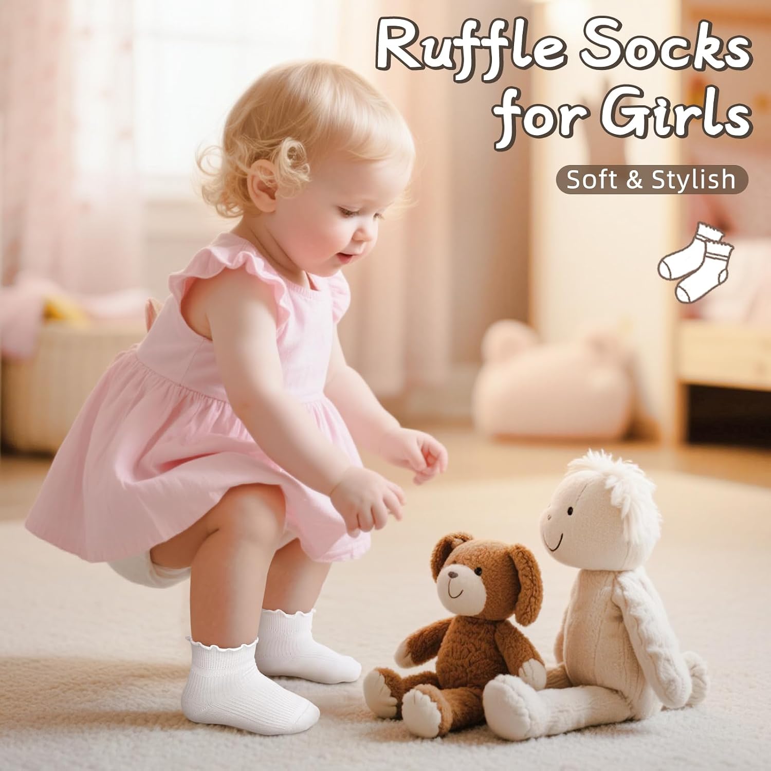 6 Pairs Girls Ruffle Socks Toddler Kids School Uniform Soft Cotton Frilly Dress Socks Seamless Toe