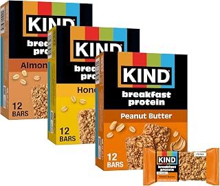 KIND Breakfast Protein Variety Pack: Peanut Butter, Honey Oat, Almond Butter - 8g Protein Gluten-Free Bars, Non-GMO, 18 Count