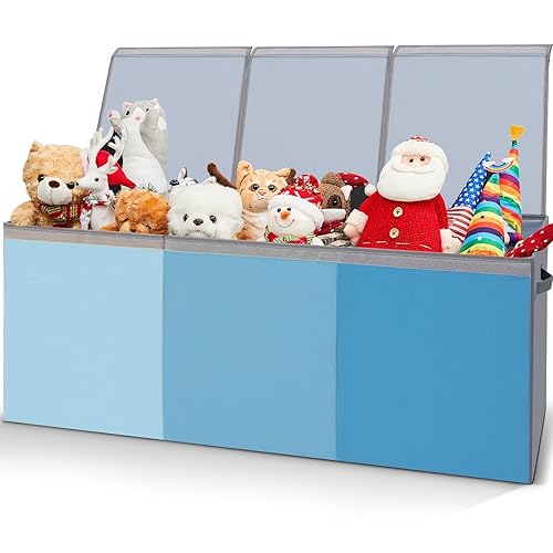Miniatura 8 de Patelai Caja de juguetes grande plegable y resistente con tapa y asas, caja de juguetes de Navidad, organizador de almacenamiento para sala de