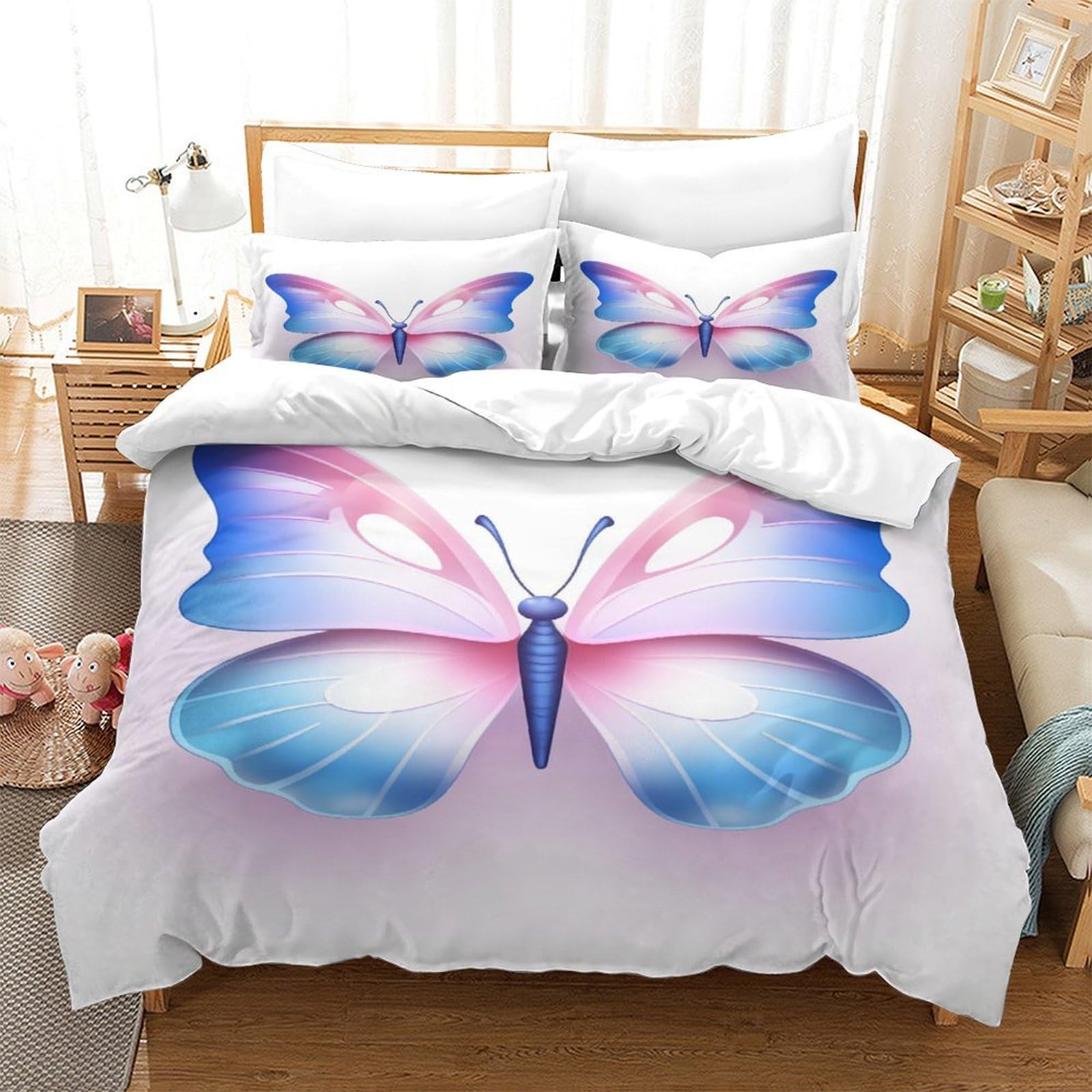 Housse de couette microfibre ultra douce hypoallergénique 260x220 cm motif papillon