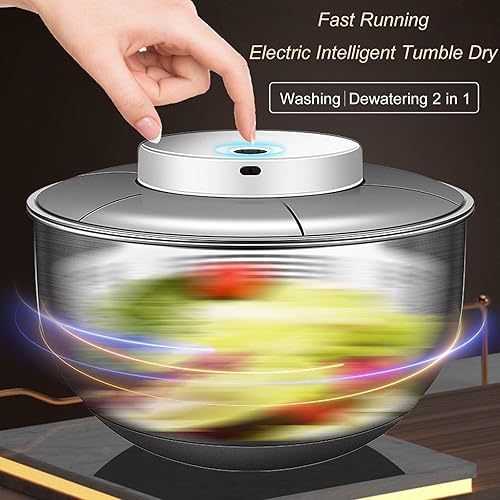 Miniatura 2 de Girador eléctrico de ensalada, 4.8L de gran capacidad, giratorio de lechuga de acero inoxidable, rotador de ensalada, secadora de verduras, lavadora
