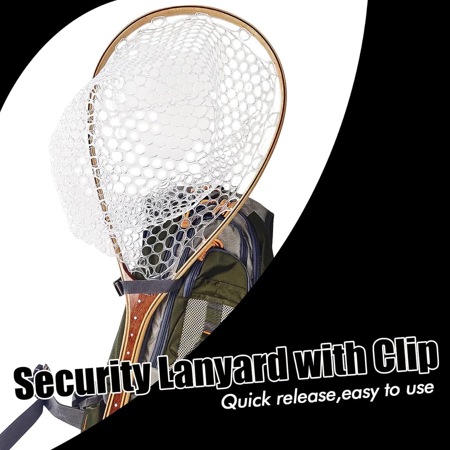 Riverruns Fly Fishing Net Landing Net Wooden Net Soft Rubber Mesh Trout Net Freshwater Saltwater Fishing Net with Safety Cord Net Gifts for Father Men