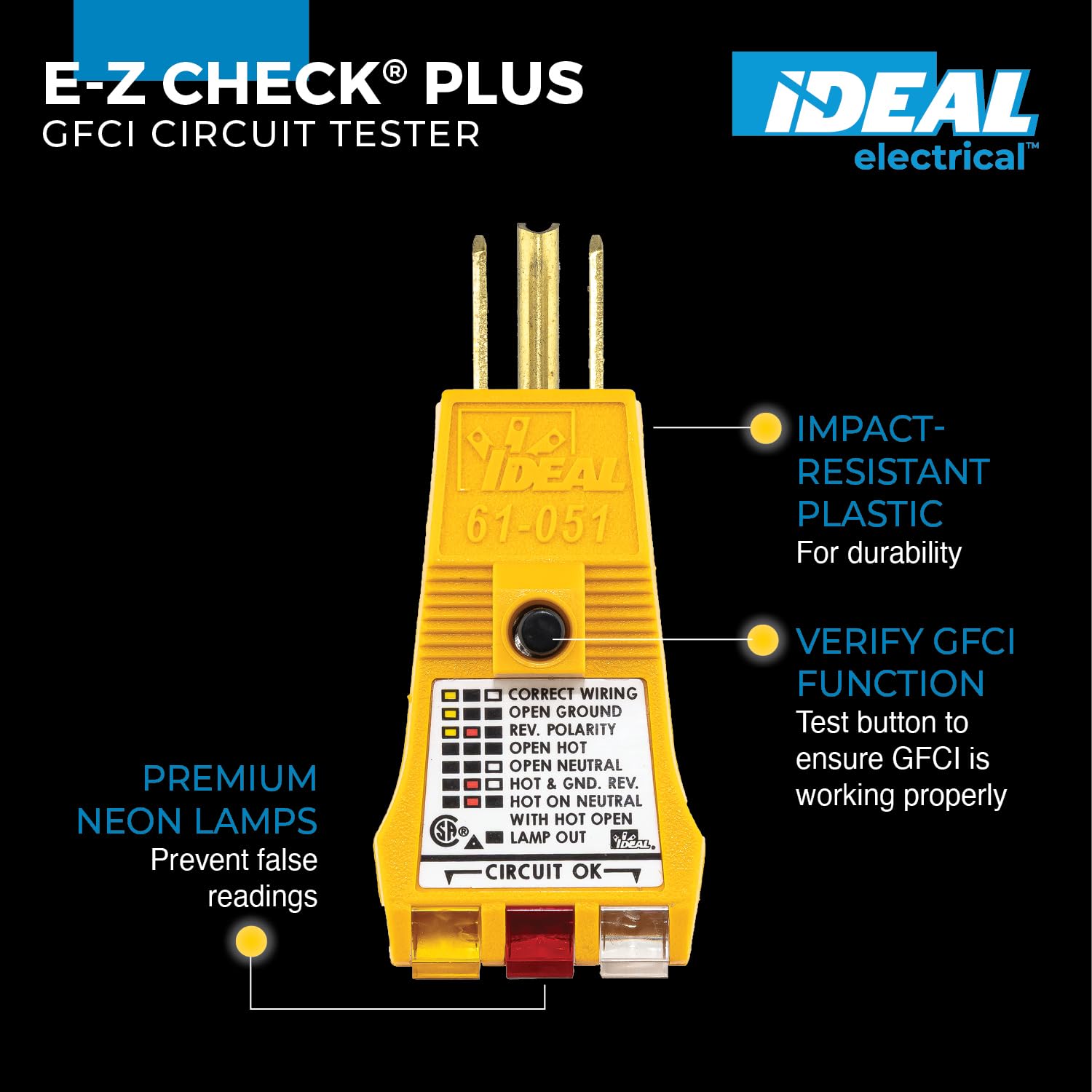 Amazon.com: IDEAL INDUSTRIES INC. 61-051 E-Z Check Plus GFCI