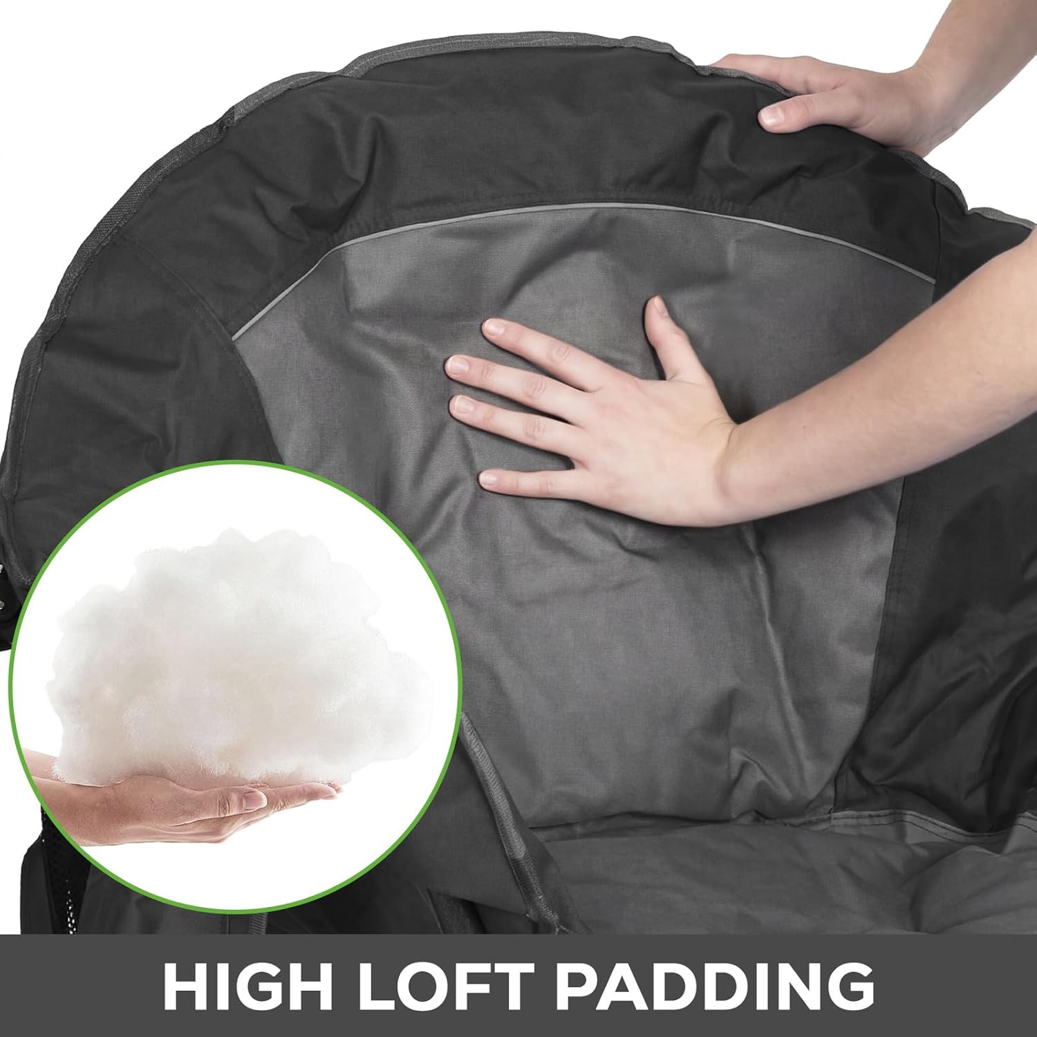 Romswi 2-Pack Oversized XXL Padded Camping Chairs for Adults, 500lbs Heavy Duty Support, 500G Ultra-Thick Cushion Sofa-Like Comfort, Folding Lawn Chair with Cooler Bag & Side Pockets, Black