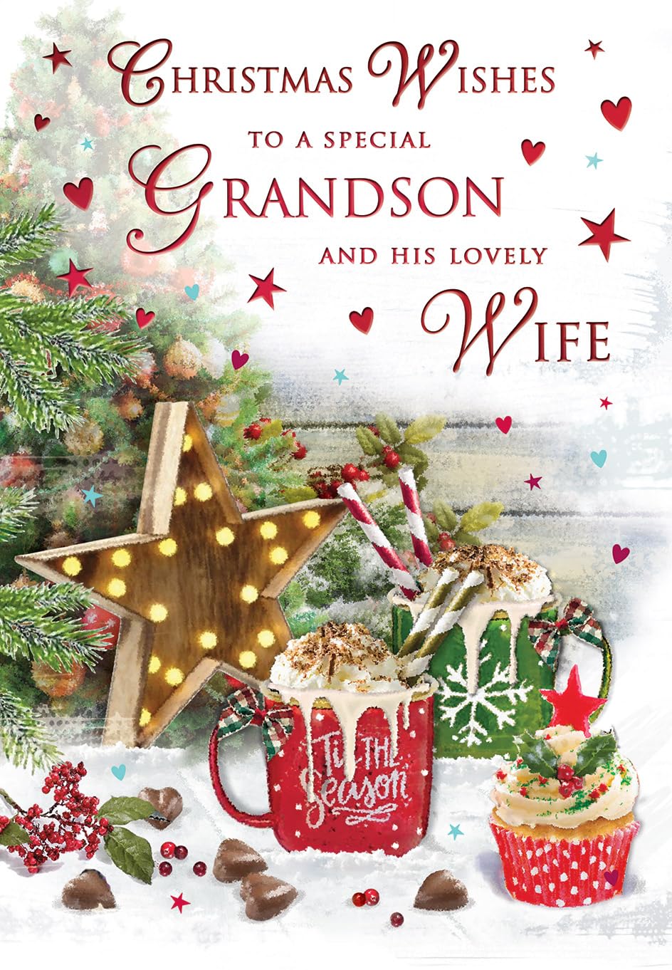 Christmas Card To a Special Grandson & Wife Hot choc - 9 x 6 inches - Regal Publishing