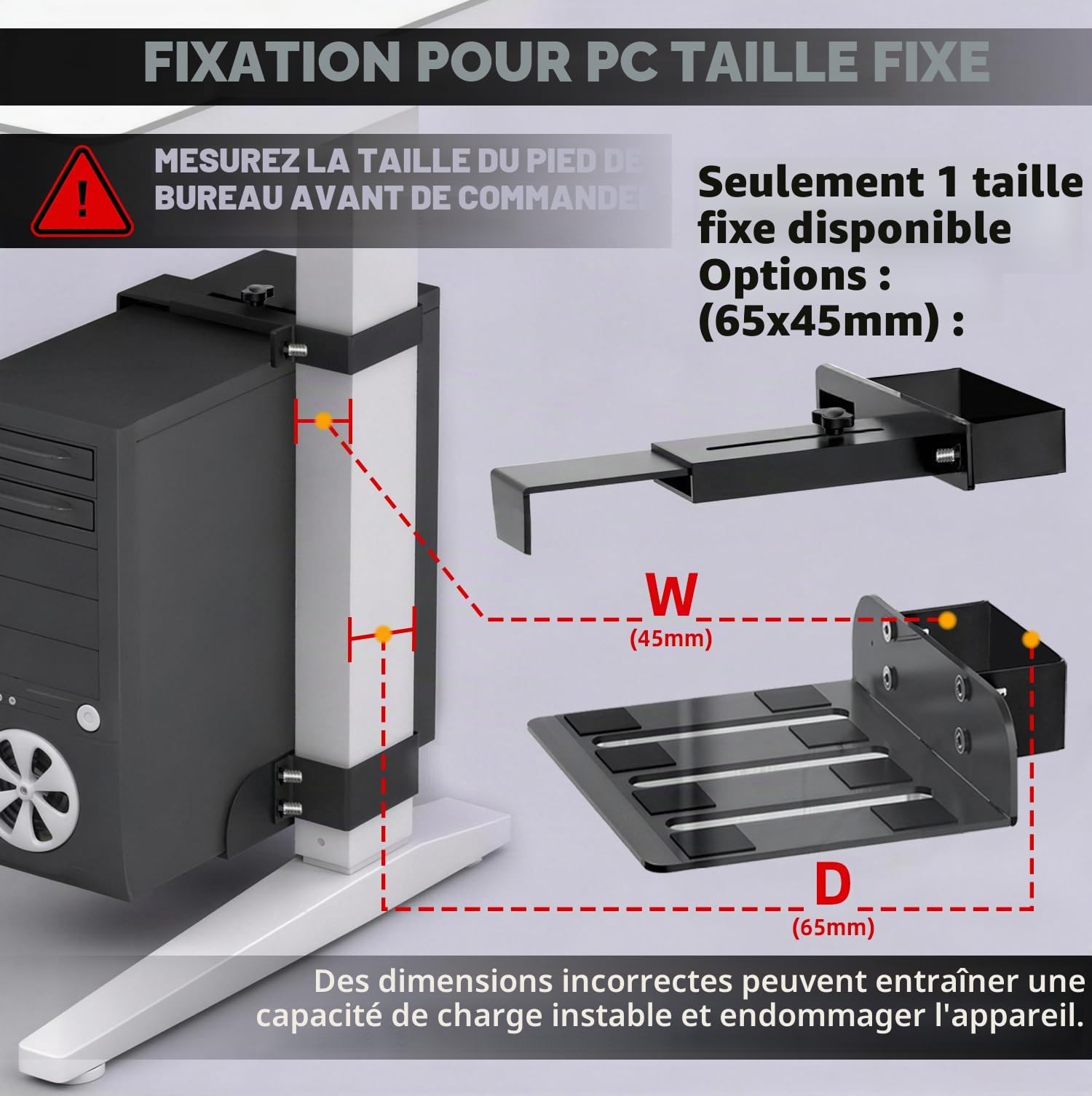 Support PC sous Bureau,Support pour PC Robuste de 20 Kg, Excellente Circulation de L’Air,pour Boîtier Ordinateur(Applicable Uniquement Aux Pieds de Table Mesurant 65 Mm X 45 Mm), Noir