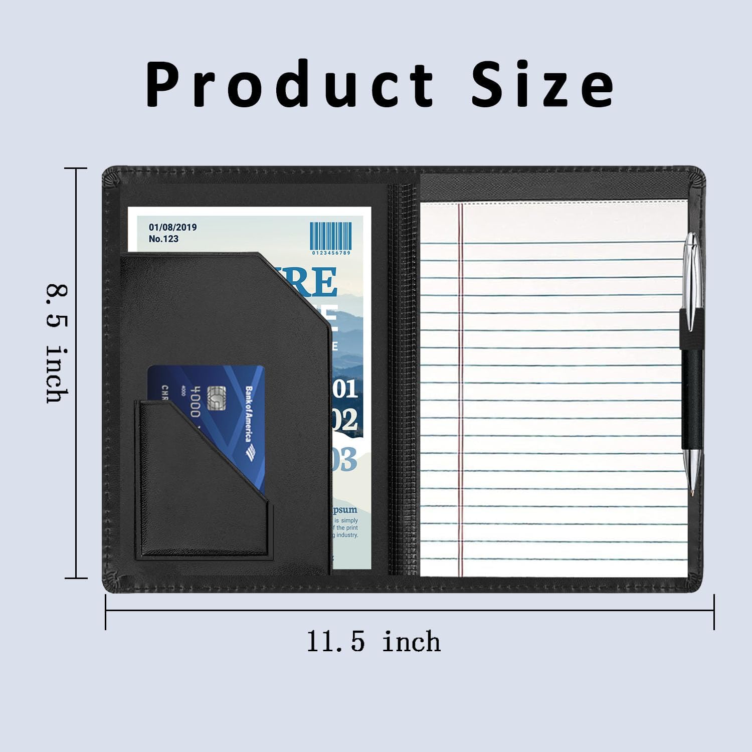 Junior Padfolio/Resume Portfolio Binder with A5 Refillable Lined Notepad, Business Portfolio Folder, Inside Pockets, Card Slots.Black. image 3