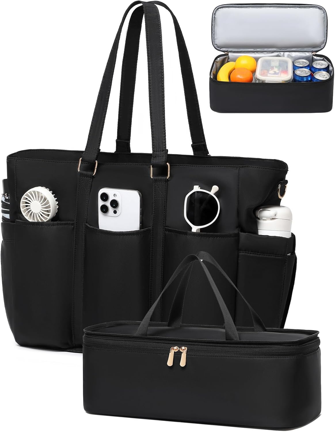 BAVERGE Lunch Tote Bag with Detachable Cooler, Waterproof Women Laptop Bag for Teacher Nurse Work Daily Travel Picnic Use