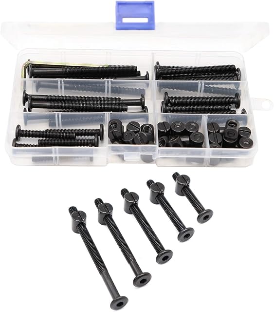 Crib Screws Hardware Replacement Kit, 18-Set M6x25/35/45/55/65 Hex Drive Socket Cap Screws Barrel Nuts Assortment Kit for Beds Headboards Chairs Furniture (18Set M6 X 25/35/45/55/65mm)