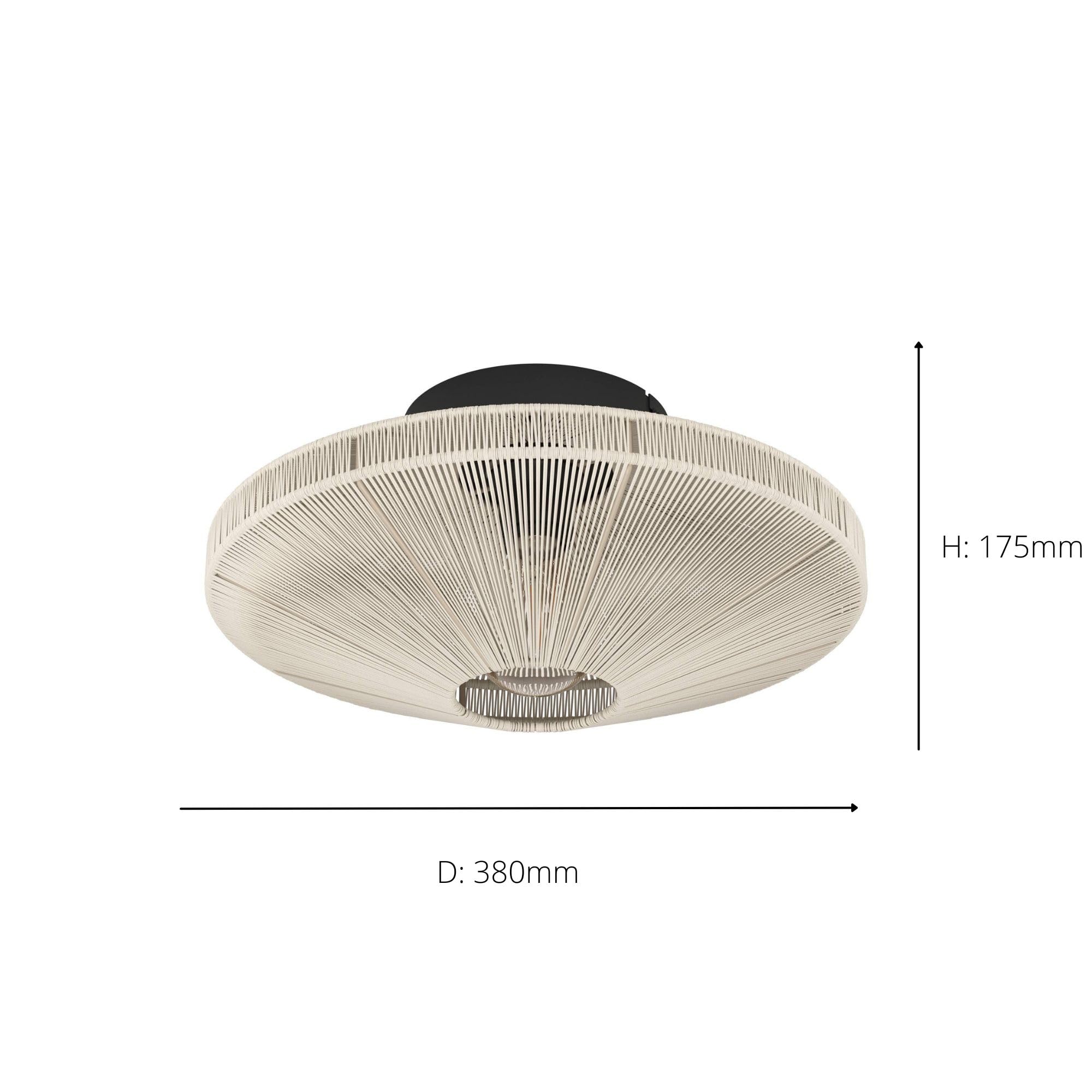 EGLO Deckenlampe Midsumer, Deckenleuchte aus Stoff | Deckenbeleuchtung Japanisch aus Metall in Schwarz und Naturgarn in Creme, Wohnzimmerlampe mit E27 Fassung, Ø 38 cm