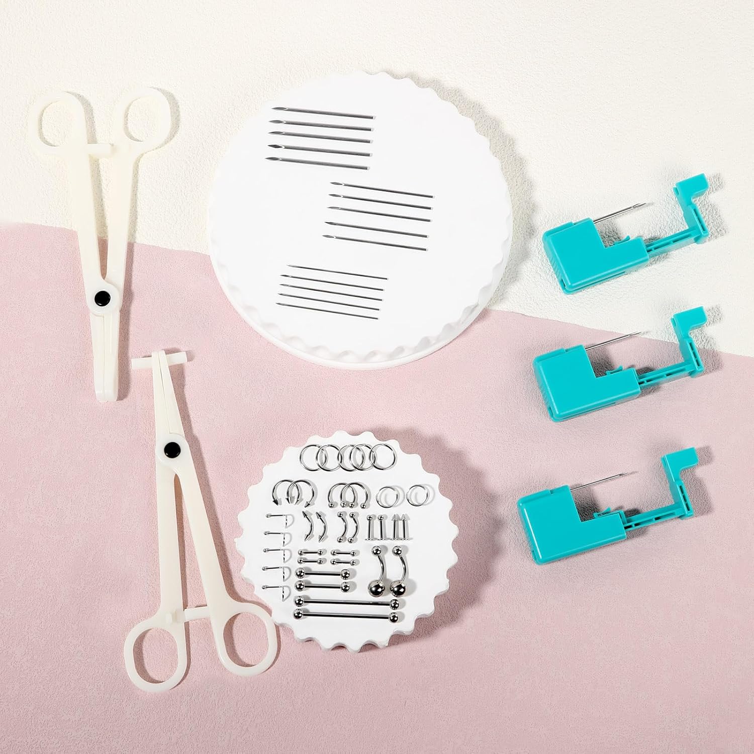 Qmcandy Safety Painless Piercing Gun 14G 16G 20G Body Piercing Kits for Lip Tongue Ear Cartilage Tragus Nose Eyebrow Nipple Belly Button Piercing Needles Piercing Jewelry Clamps