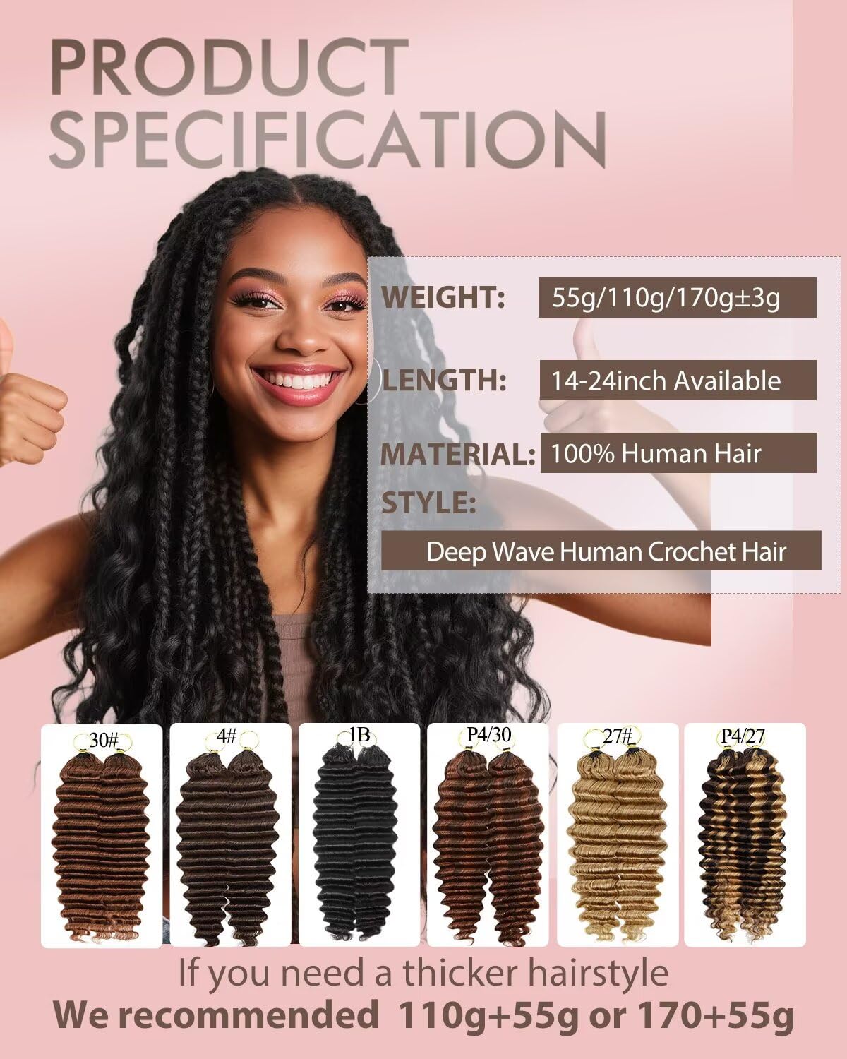 Human Hair Crochet Extensions with Textured Curly Pattern