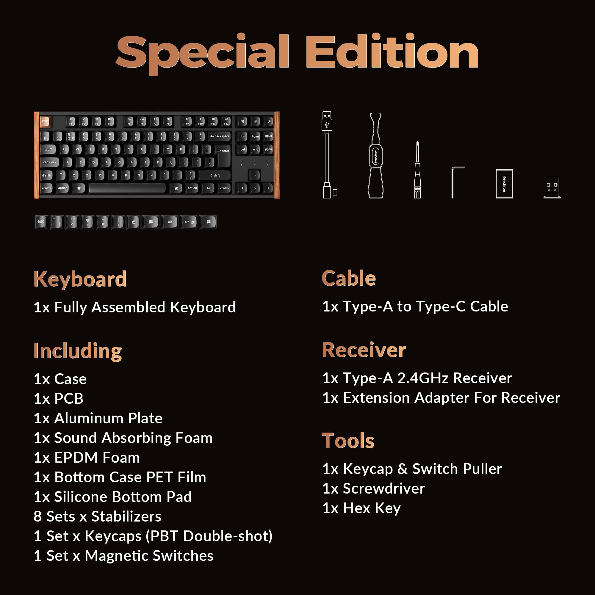 Keychron K8 HE Mechanical Keyboard TKL Wireless Bluetooth 2.4G Wired Triple Mode, Hot Swappable Hall Effect with QMK VIA Aluminum+Wood Frame Rapid Trigger for Mac Windows Linux - Black UK Layout — view 9