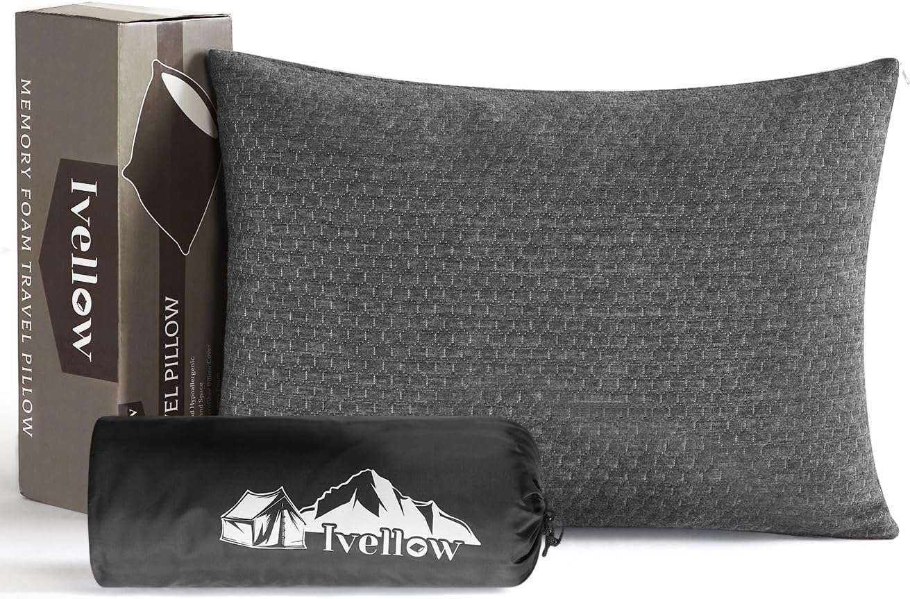 Travel Pillow Camping Pillow for Sleeping Small Shredded Memory Foam Pillow Compressible Compact Medium Firm, Soft Breathable Cover,Supportive for Outdoor Car Backpacking Hiking Essential Gear