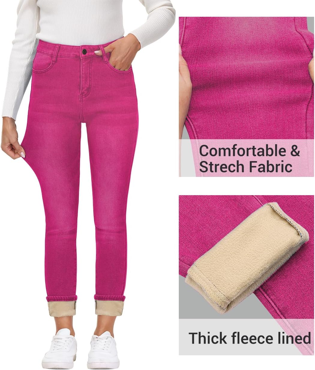 Women's Fleece Lined Jeans Skinny High Waisted Winter Thick Fleece Warm Stretch Fleece Lining Women Jeans Pants - Image 4