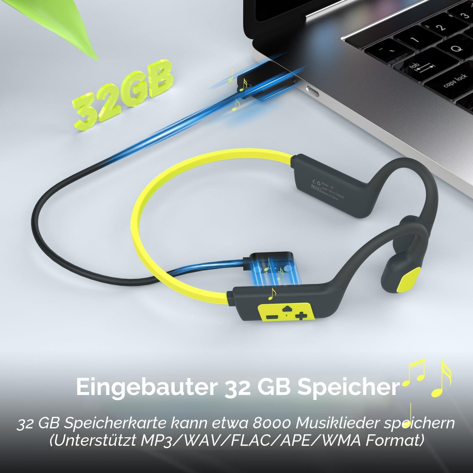 IFECCO Kopfhörer Schwimmen, Knochenschall Kopfhörer Bluetooth 5.4, IP68 wasserdichte Open Ear KopfhöRer mit MP3-Player 32GB Speicher, Unterwasser Sport Kopfhörer für Schwimmen Fahrrad Laufen